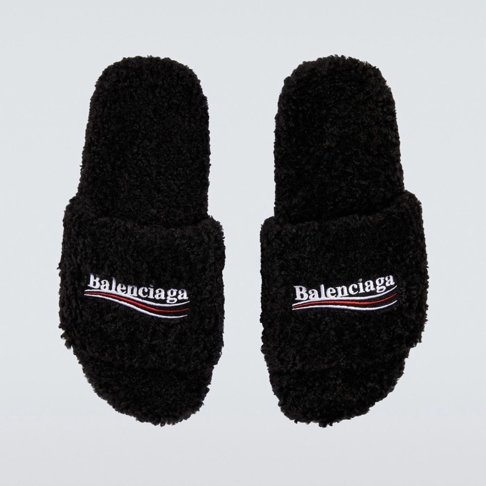 Balenciaga Furry Shearling Slide Sandals Slippers